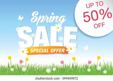 Spring sale poster, vector illustration