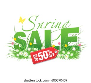 Spring sale poster, vector illustration