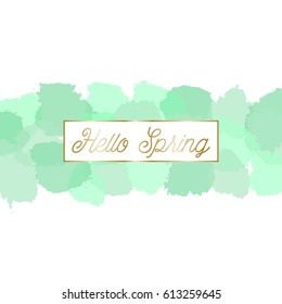 Spring sale poster/brochure design with text "Spring Sale" in gold and mint green watercolor brush strokes in the background.