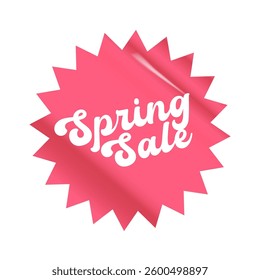 Spring sale round pink sticker isolated on white. Price sticker, sale sticker, price tag, retro label, sale or discount sticker, promotional badge set, shopping label png. Spring sale poster, banner
