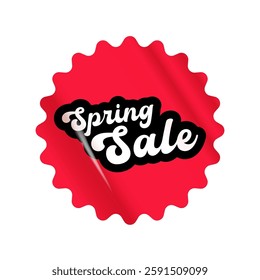 Spring sale round red sticker isolated on white. Price sticker, sale sticker, price tag, retro label, sale or discount sticker, promotional badge set, shopping label png. Spring sale poster and banner