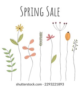 Spring Sale. Sales banner with abstract floral design.