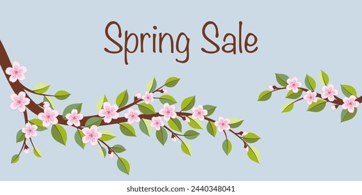 Spring Sale. Sales banner with cherry blossom branches.