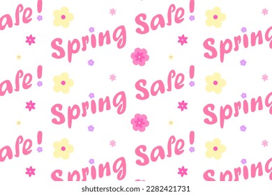 Spring sale, seamless pattern for banners and web pages. Words "Spring Sale" with colorful flowers.
