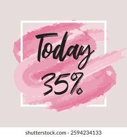 Spring sale season 35% off grunge brush art paint abstract texture background design. Perfect watercolor design for shop sale and banner sale.