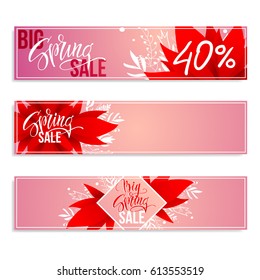 Spring sale. Set of banners on the background of colorful flowers. Vector template.