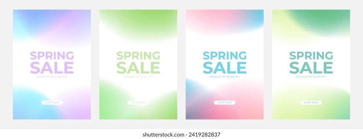 Spring Sale Set. Springtime season commercial backgrounds with light blurred color gradients for business, seasonal shopping promotion and sale advertising. Vector illustration.