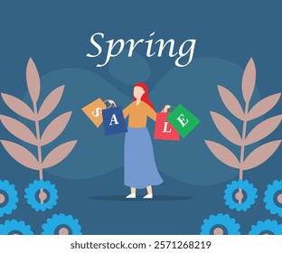 Spring Sale Shopping 2d flat vector illustrations