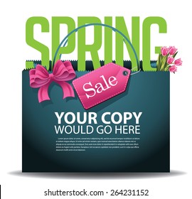 Spring Sale shopping bag background EPS 10 vector royalty free stock illustration for greeting card, ad, promotion, poster, flier, blog, article, ad, marketing, retail shop, brochure, signage