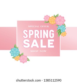 Spring Sale Shopping Vector Banner Illustration Background