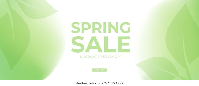 Banner de oferta especial de Spring Sale. Temporada de primavera con colores borrosos y hojas verdes de primavera para negocios, promoción de compras y publicidad de temporada. Ilustración vectorial.