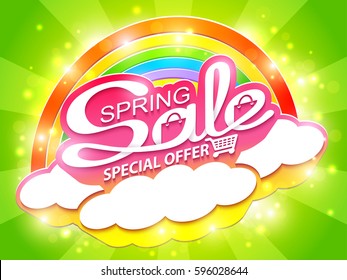 Spring sale, special offer. Sale banner with calligraphic inscription. Vector illustration.