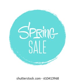 Spring Sale. Special Offer Banner With Handwritten Text Design And Blue Circle Brush Stroke Background For Business, Promotion And Advertising. Vector Illustration.