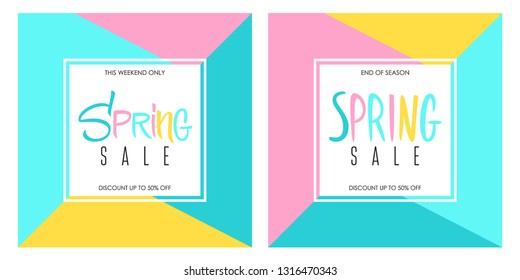 Spring Sale special offer banners set with hand lettering for springtime shopping, commerce, discount promotion and advertising. Vector illustration.