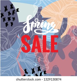 Spring sale and special offer vector banner background with colorful chrysanthemum and daisy flowers elements and spring season shopping promotional text