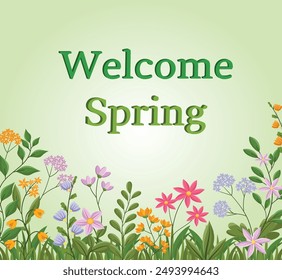 Spring Sale square banner template for social media posts, Hello Spring season. Cartoon Vector illustration design for Poster, Banner, Flyer, Greeting, Card, Cover, Post, Promotion. beautiful