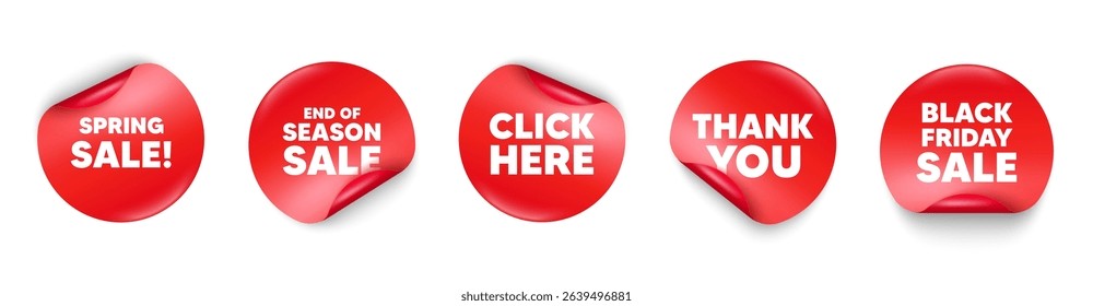 Spring sale sticker tag. Season sale, Black friday paper price banners. Spring Sale tag. Special offer price sign. Advertising Discounts symbol. Thank you sticker. Vector
