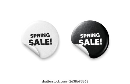 Spring sale sticker tags. Glitter paper price badge. Spring Sale tag. Special offer price sign. Advertising Discounts symbol. Offer round sticker. Promo banner. Vector