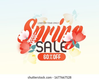 Spring Sale Styles Font with Colorful Flowers and Leaves Decorated on  Background