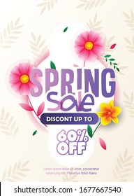 Spring Sale Styles Font with Colorful Flowers and Leaves Decorated on  Background