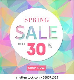 Spring Sale stylish banner  on polygonal background. Up to 30% off. Vector illustration.