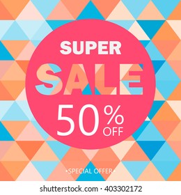 Spring Sale stylish banner on polygonal background. Sale template. Big sale. Sale tag. Sale poster. Sale vector. Super Sale and special offer. Up to 50% off. Vector illustration.