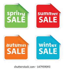 spring sale, summer sale, autumn sale, winter sale design. Beautiful colorful stickers. Vector illustration