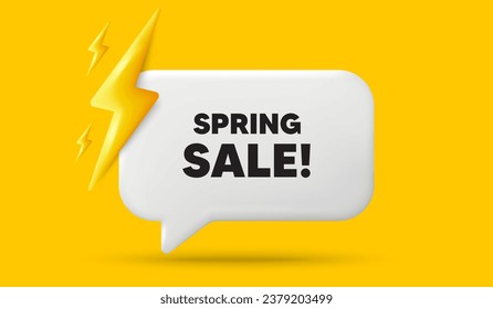 Spring Sale tag. 3d speech bubble banner with power energy. Special offer price sign. Advertising Discounts symbol. Spring sale chat speech message. 3d offer talk box. Vector