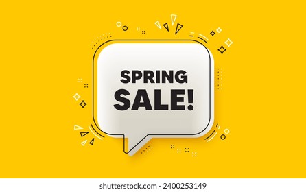 Spring Sale tag. 3d speech bubble yellow banner. Special offer price sign. Advertising Discounts symbol. Spring sale chat speech bubble message. Talk box infographics. Vector