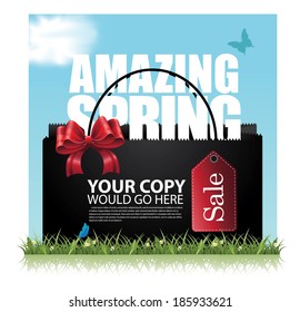 Spring Sale tag advertising background template. EPS 10 vector, grouped for easy editing. No open shapes or paths.