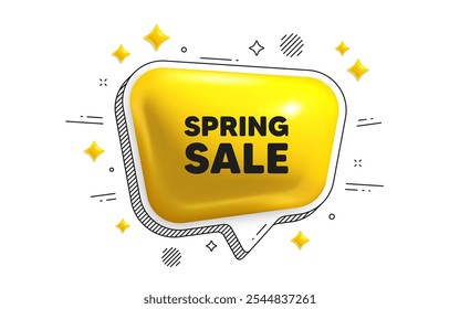 Spring Sale tag. Chat speech bubble 3d icon. Special offer price sign. Advertising Discounts symbol. Spring sale chat message. Speech bubble banner with stripes. Yellow text balloon. Vector