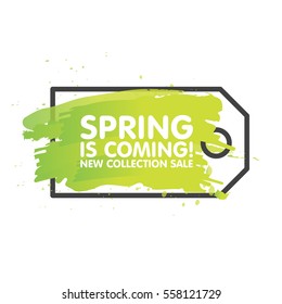 Spring sale tag concept in painted brush background. seasonal banner label template. Vector illustration.