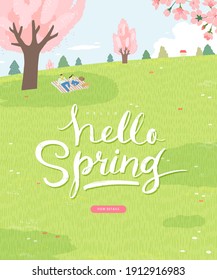 Spring sale template with beautiful flower. Vector illustration
