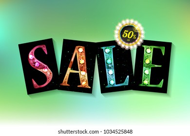 Spring sale template designed on holographic abstract background with white harebells. Modern vector illustration with flowers and golden texture