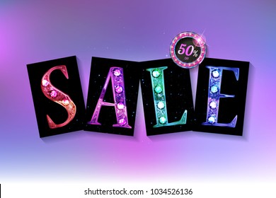 Spring sale template designed on holographic abstract background with white harebells. Modern vector illustration with flowers and golden texture