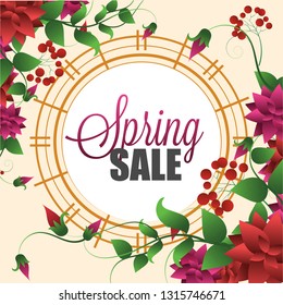 Plantilla de venta de primavera o diseño de afiche decorado con una hermosa flor.