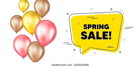 Spring Sale text. Balloons promotion banner with chat bubble. Special offer price sign. Advertising Discounts symbol. Spring sale chat message. Isolated party balloons banner. Vector