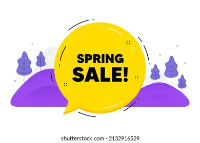 Texto de la venta de primavera. Globo de chat de burbuja de discursos. Señal de precio de oferta especial. Símbolo de descuentos publicitarios. Mensaje de venta de primavera de llamadas. Nube de diálogo de voz. Vector