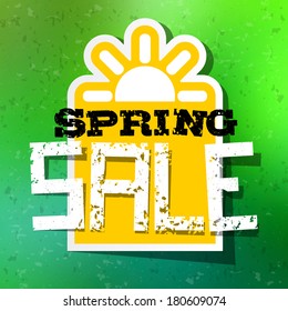 Spring Sale Theme with Sun Symbol on Green Background