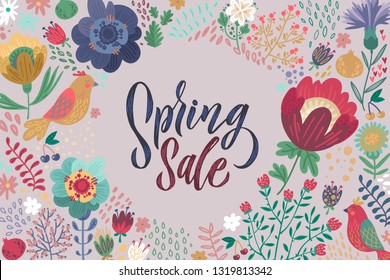 Spring Sale. Trendy script lettering design Spring Sale. - Vector illustration.