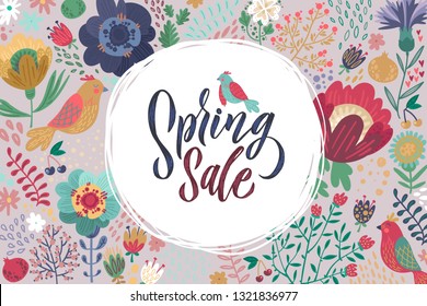 Spring Sale. Trendy script lettering design Spring Sale. - Vector illustration.