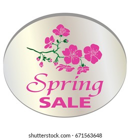 Spring sale. Twig sakura blossoms. Vector illustration.