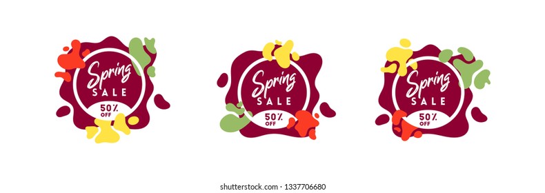 Spring Sale typography banner with abstract organic shape in isolated background. Invitation, posters, brochure, voucher discount. Vector illustration design