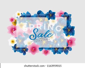 Spring Sale Vector background with beautiful flower for banner, flyer, Invitation, poster, brochure, discount, sale