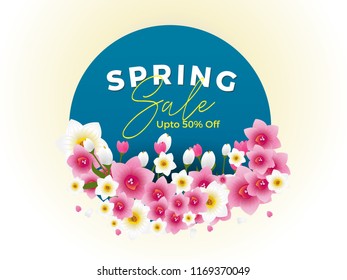 Spring Sale Vector background with beautiful flower for banner, flyer, Invitation, poster, brochure, discount, sale
