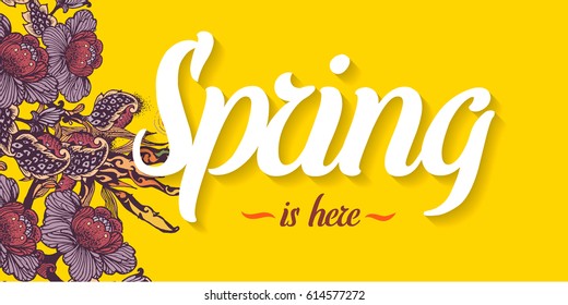 Spring sale vector banner design with flowers.