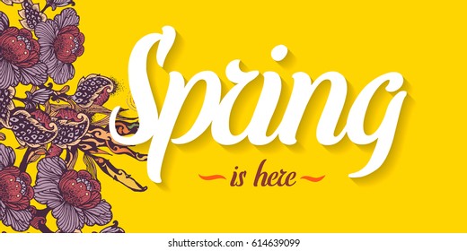 Spring sale vector banner design with flowers.