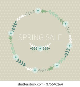 Spring. Spring sale. Vector illustration with cute decorative flowers painted by hand