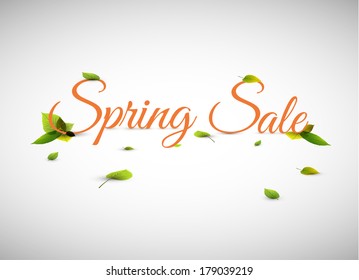 Spring sale vector retro poster with fresh green leafs