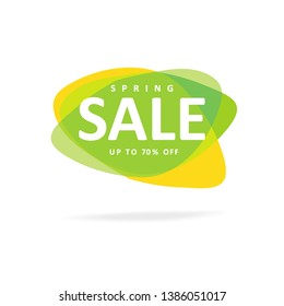 Spring Sale Vector Sign. Abstract Vector Sale Illustration with Green and Yellow Cloud. Up to 70% off Discount. Simple Sale Icon with Shadow Isolated on a White Background. Web Discount Sign.